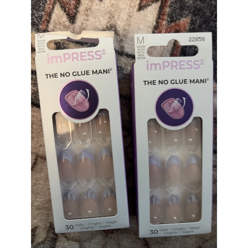 2 x Impress French tip press on nails - medium almond sky breeze